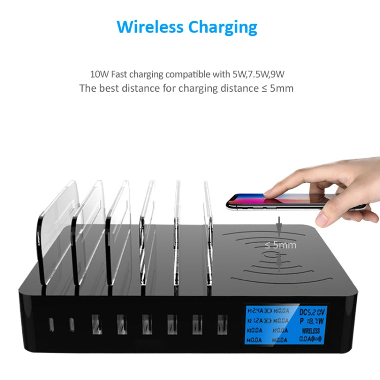 50W 6 USB Ports + 2 USB-C / Type-C Ports + Wireless Charging Multi-function Charger with LED Display & Detachable Bezel, UK Plug - Multifunction Charger by buy2fix | Online Shopping UK | buy2fix