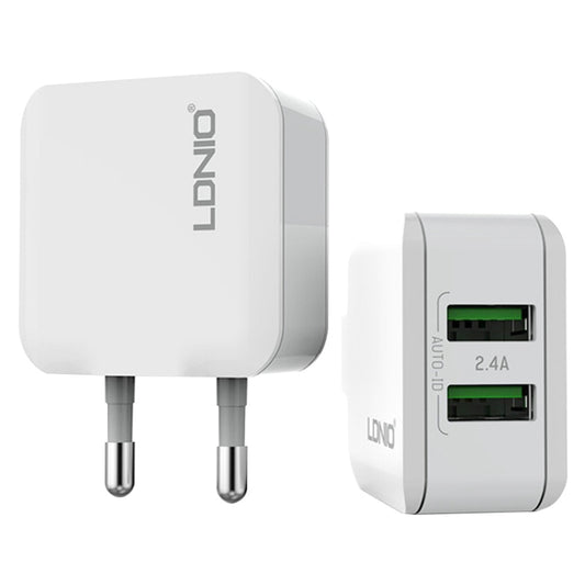 LDNIO A2201 2.4A Dual USB Charging Head Travel Direct Charge Mobile Phone Adapter Charger With 8 Pin Data Cable(EU Plug) - Apple Accessories by LDNIO | Online Shopping UK | buy2fix