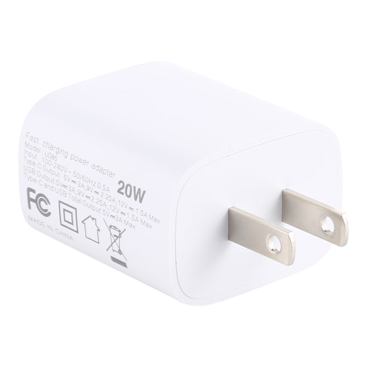 U085 20W USB + Type-C Fast Charging Travel Power Adapter, US Plug - Apple Accessories by buy2fix | Online Shopping UK | buy2fix