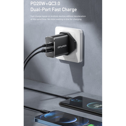 awei PD8 20W QC + PD Fast Charging Travel Charger Power Adapter, UK Plug (Black) - Apple Accessories by awei | Online Shopping UK | buy2fix