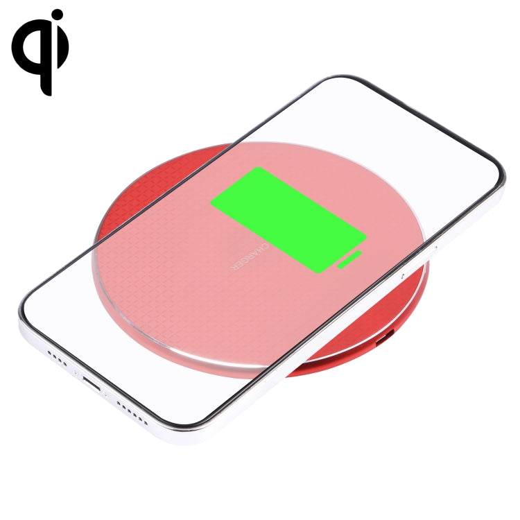 10W QI Plaid Pattern Round Metal Wireless Charger (Red) - Apple Accessories by buy2fix | Online Shopping UK | buy2fix