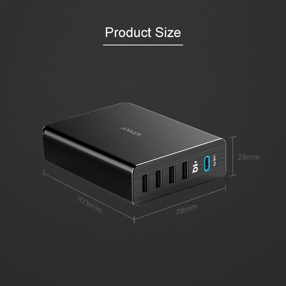 ANKER 2.4A USB-C / Type-C Power Delivery PD + 4 Ports Wall Changer for Mobile Phones / Tables / Macbooks(Black) - Apple Accessories by ANKER | Online Shopping UK | buy2fix