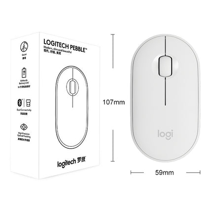 Logitech Pebble Cobblestone Shape Thin 3-keys 1000DPI Mute Wireless Bluetooth Optical Mouse, Wireless Range: 10m (White) -  by Logitech | Online Shopping UK | buy2fix