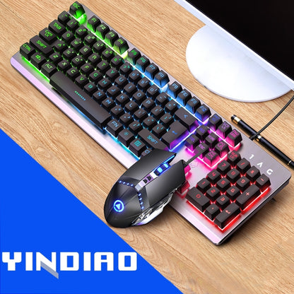 YINDIAO K002 USB Wired Mechanical Feel RGB Backlight Keyboard + Optical Silent Mouse Set(Black) - Wired Keyboard by YINDIAO | Online Shopping UK | buy2fix