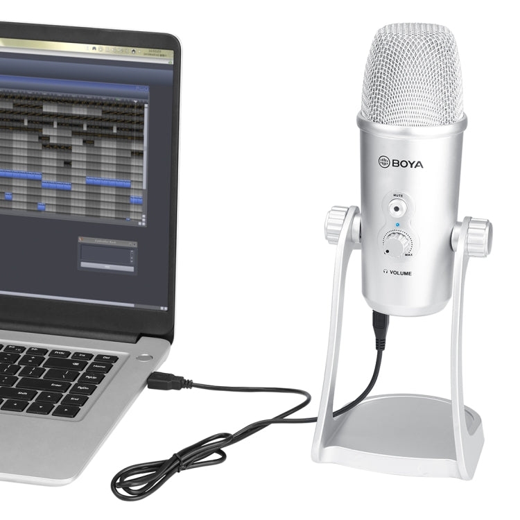 BOYA BY-PM700SP Four Directivity USB Studio Recording Condenser Microphone with Desktop Stand(Silver) - Consumer Electronics by BOYA | Online Shopping UK | buy2fix