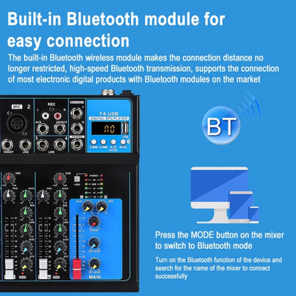 F4 Home 4-channel Bluetooth USB Reverb Mixer, US Plug (Black) - Consumer Electronics by buy2fix | Online Shopping UK | buy2fix
