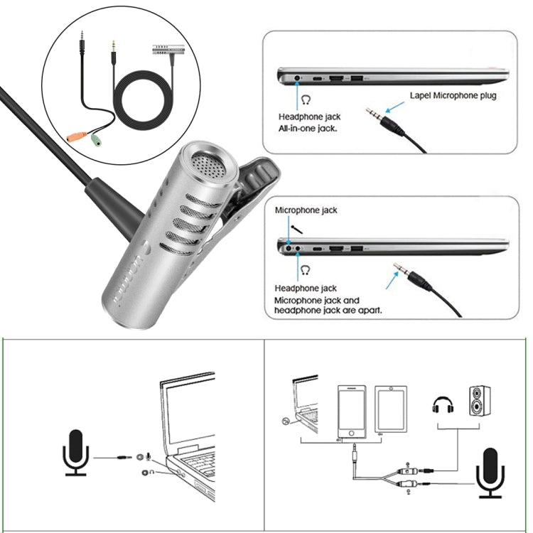 Yanmai R933 Professional Clip-on Lapel Mic Lavalier Omni-directional Double Condenser Microphone Silver, For Live Broadcast, Show, KTV, etc - Consumer Electronics by Yanmai | Online Shopping UK | buy2fix