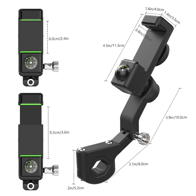 Motorcycle Spherical Compass Phone Holder, Handlebar with Light (Green) - In Car by buy2fix | Online Shopping UK | buy2fix