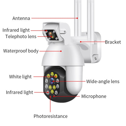 QX41 1080P 2.0MP Dual Lens IP66 Waterproof Panoramic PTZ WIFI Camera, Support Day and Night Full Color & Two-way Voice Intercom & Smart Alarm & Video Playback & 128GB TF Card, US Plug - Security by buy2fix | Online Shopping UK | buy2fix