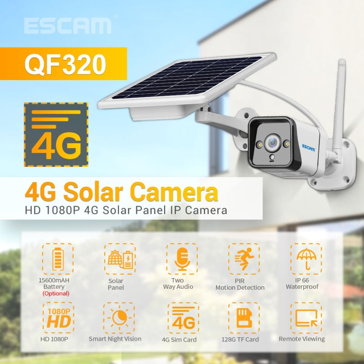 ESCAM QF320 HD 1080P 4G Solar Panel IP Camera, Support Night Vision & TF Card & PIR Motion Detection & Two Way Audio - Security by ESCAM | Online Shopping UK | buy2fix