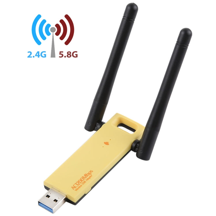 AC1200Mbps 2.4GHz & 5GHz Dual Band USB 3.0 WiFi Adapter External Network Card with 2 External Antenna(Yellow) - USB Network Adapter by buy2fix | Online Shopping UK | buy2fix