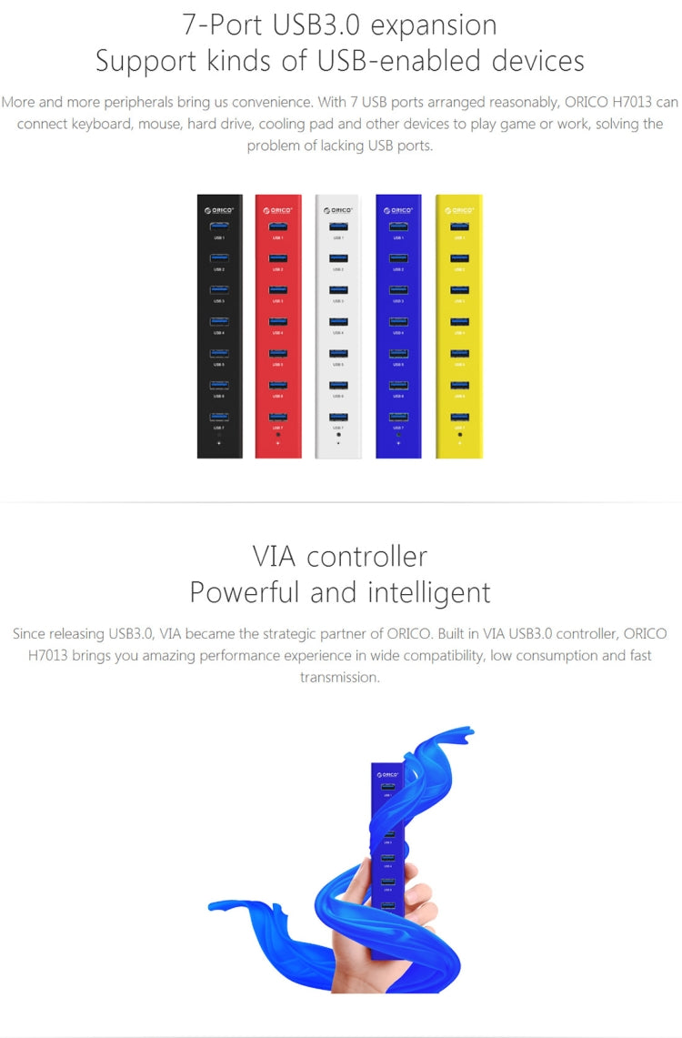 ORICO H7013-U3 ABS Material Desktop 7 Ports USB 3.0 HUB with 1m USB Cable(Black) - Computer & Networking by ORICO | Online Shopping UK | buy2fix