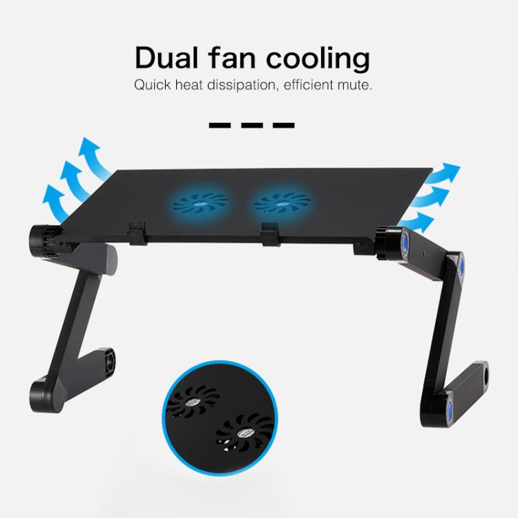 Portable 360 Degree Adjustable Foldable Aluminium Alloy Desk Stand with Double CPU Fans & Mouse Pad for Laptop / Notebook, Desk Size: 420mm x 260mm (Black) - Computer & Networking by buy2fix | Online Shopping UK | buy2fix