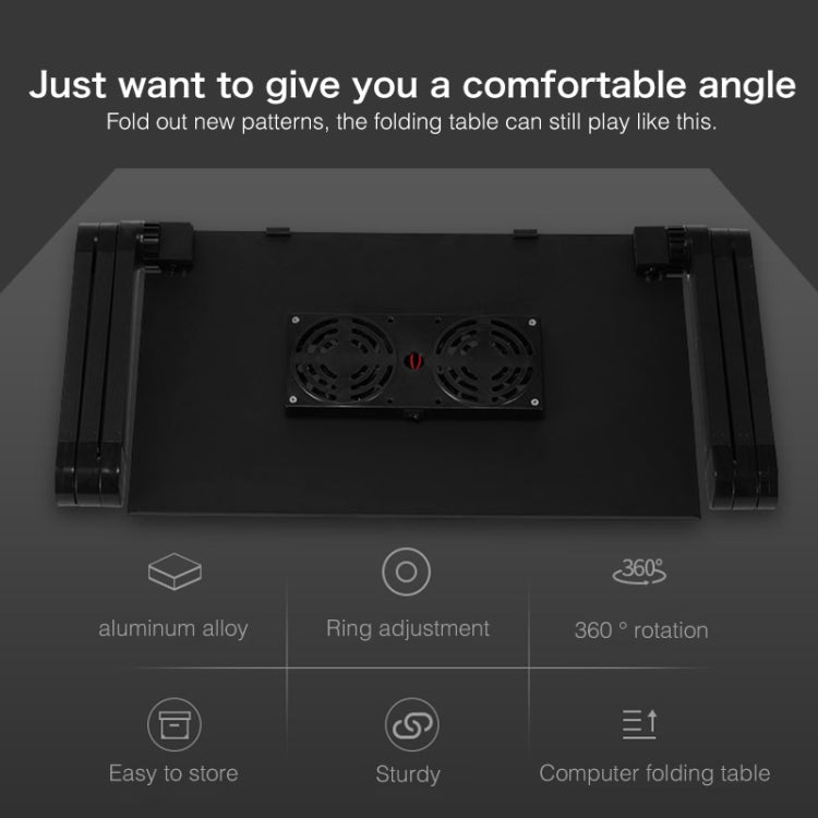 Portable 360 Degree Adjustable Foldable Aluminium Alloy Desk Stand with Double CPU Fans & Mouse Pad for Laptop / Notebook, Desk Size: 420mm x 260mm (Black) - Computer & Networking by buy2fix | Online Shopping UK | buy2fix