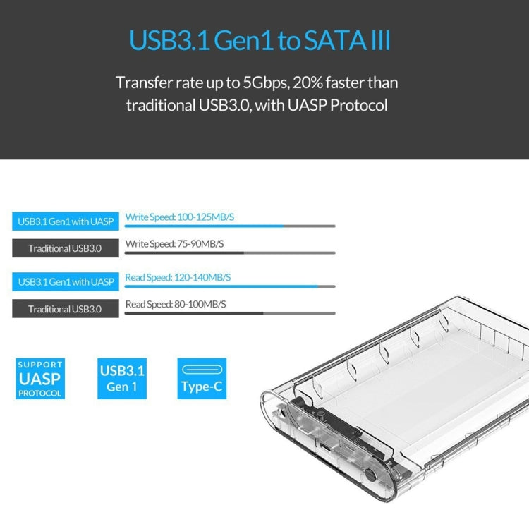 ORICO 3139C3 3.5 inch SATA HDD USB 3.1 Type-C External Hard Drive Enclosure Storage Case(Transparent) - HDD Enclosure by ORICO | Online Shopping UK | buy2fix