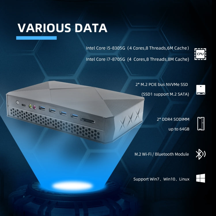 HYSTOU F9 Windows 10 / Linux System Gaming Mini PC, Intel Core i7-8705G 4 Core 8M Cache up to 4.20GHz, 64GB RAM+1TB SSD, US Plug - Windows Mini PCs by HYSTOU | Online Shopping UK | buy2fix