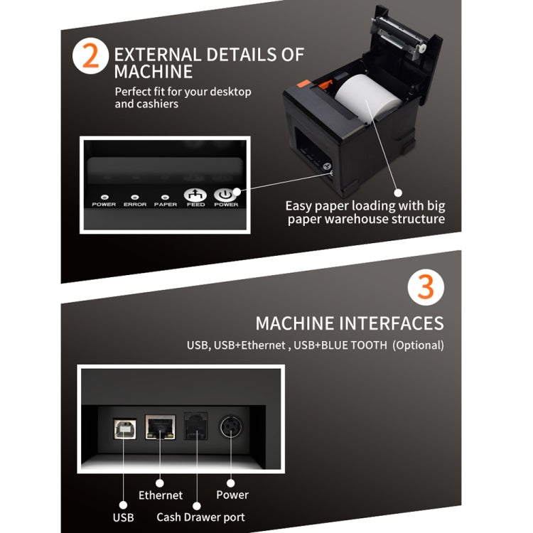 ZJ-8360 II USB and LAN Inferface Auto-cutter 80mm Thermal Receipt Printer(AU Plug) - Consumer Electronics by buy2fix | Online Shopping UK | buy2fix