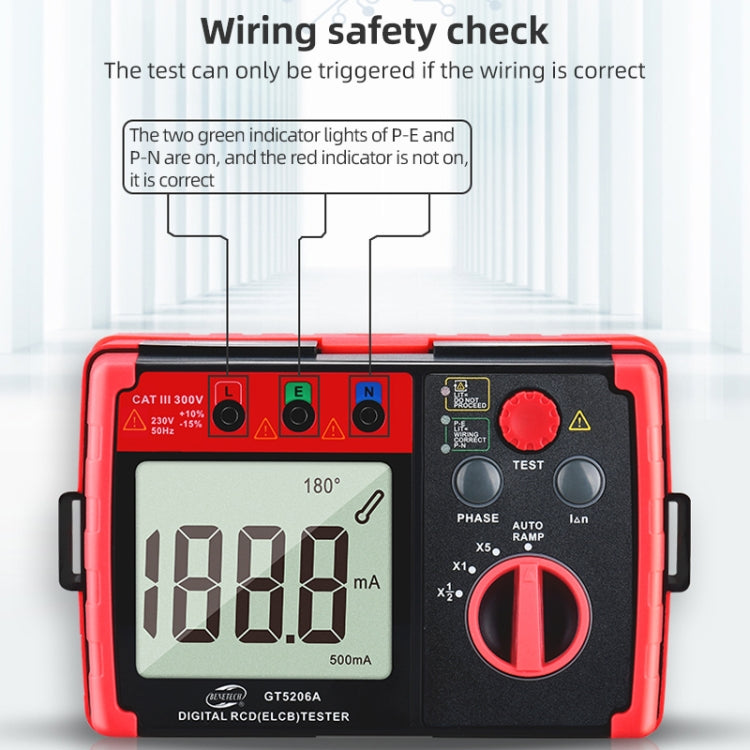 BENETECH GT5206A Professional LCD Digital Leakage Protector Switch Tester - Battery & Resistance Tester by BENETECH | Online Shopping UK | buy2fix