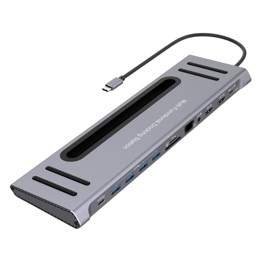 9199 12 in 1 USB-C / Type-C to USB-C / Type-C + TF / SD Card Slot + RJ45 + 3.5mm Audio + PD USB-C / Type-C Charging + 2 HDMI + 4 USB 3.0 Ports Multifunctional HUB Converter Docking Station - Computer & Networking by buy2fix | Online Shopping UK | buy2fix