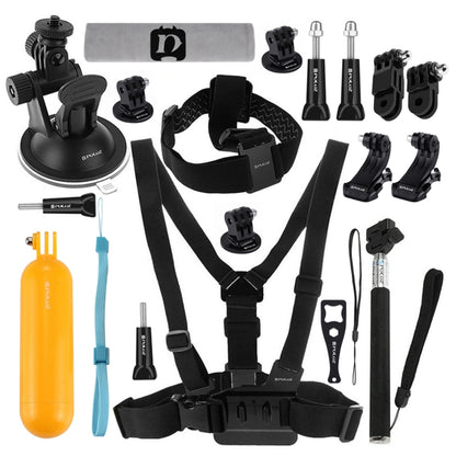 PULUZ 20 in 1 Accessories Combo Kits (Chest Strap + Head Strap + Suction Cup Mount + 3-Way Pivot Arm + J-Hook Buckles + Extendable Monopod + Tripod Adapter + Bobber Hand Grip + Storage Bag + Wrench) for GoPro, Insta360, DJI and Other Action Cameras -  by PULUZ | Online Shopping UK | buy2fix