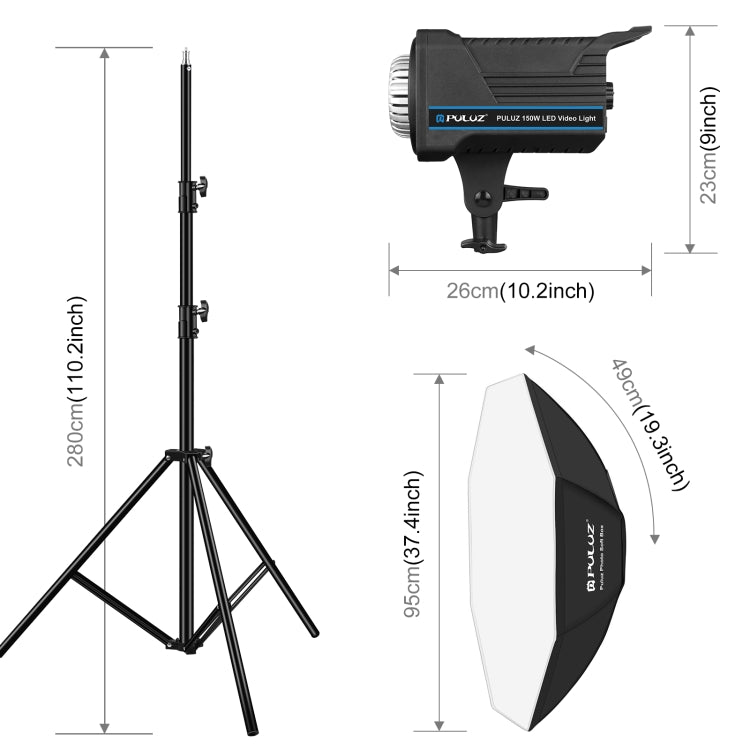 PULUZ 150W 3200K-5600K Photo Studio Strobe Flash Light Kit with Softbox Reflector & Tripod(UK Plug) - Shoe Mount Flashes by PULUZ | Online Shopping UK | buy2fix