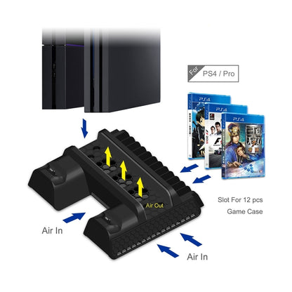 DOBE TP4-882 3 in 1 Game Console Cooling Fan + Game Storage Slots + Game Controller Charging Dock for Sony PS4 / PS4 Pro / PS4 Slim(Black) - Toys & Hobbies by DOBE | Online Shopping UK | buy2fix