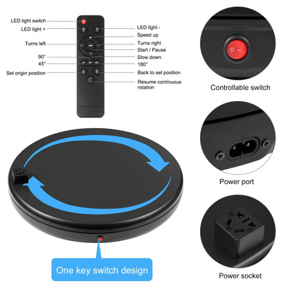 PULUZ 45cm Remote Control Adjusting Speed Rotating Turntable Display Stand with Power Socket, Black, Load 100kg(UK Plug) - Camera Accessories by PULUZ | Online Shopping UK | buy2fix