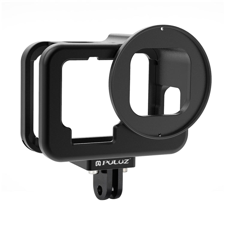 PULUZ for GoPro Hero11 Black / HERO10 Black / HERO9 Black Thin Housing Shell CNC Aluminum Alloy Protective Cage with Insurance Frame & 52mm UV Lens(Black) - DJI & GoPro Accessories by PULUZ | Online Shopping UK | buy2fix