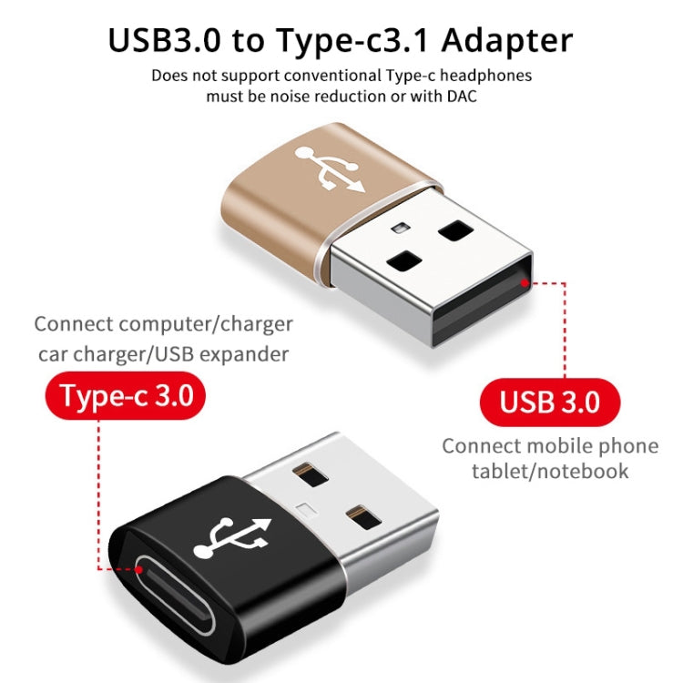 USB-C / Type-C Female to USB 3.0 Male Aluminum Alloy Adapter, Support Charging & Transmission Data(Gold) - Type-C Adapter by buy2fix | Online Shopping UK | buy2fix