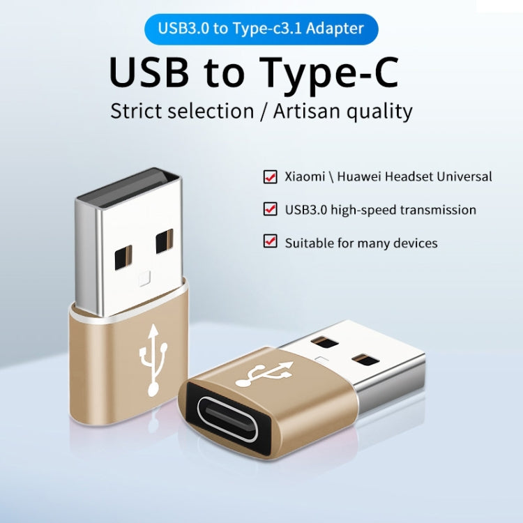 USB-C / Type-C Female to USB 3.0 Male Aluminum Alloy Adapter, Support Charging & Transmission Data(Gold) - Type-C Adapter by buy2fix | Online Shopping UK | buy2fix