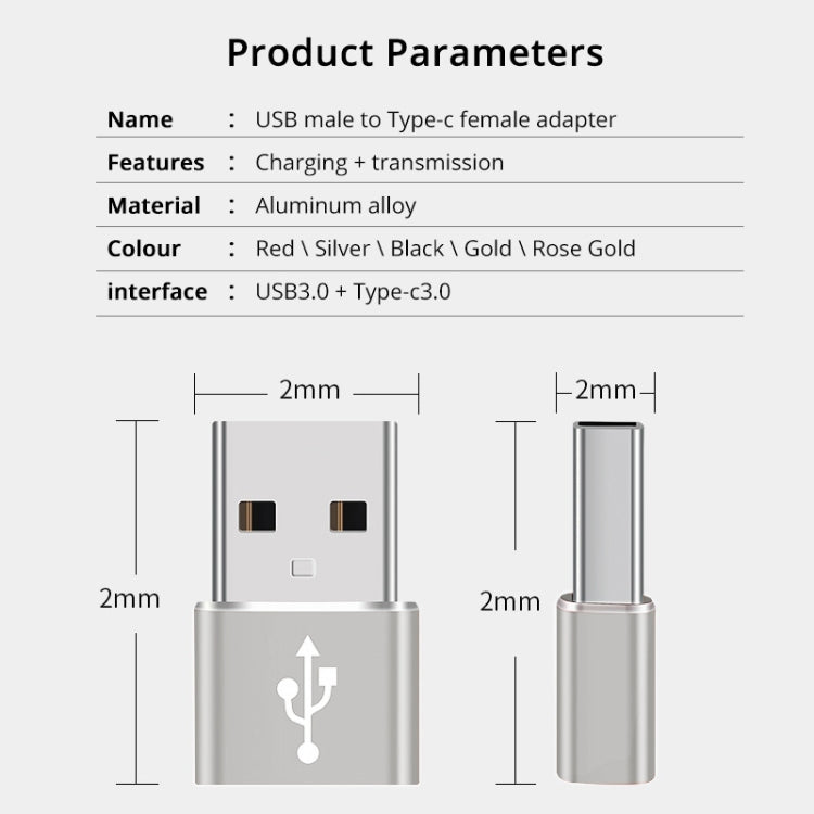 USB-C / Type-C Female to USB 3.0 Male Aluminum Alloy Adapter, Support Charging & Transmission Data(Silver) - Type-C Adapter by buy2fix | Online Shopping UK | buy2fix