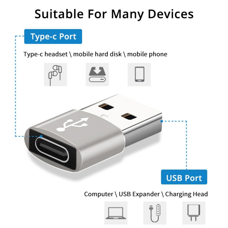 USB-C / Type-C Female to USB 3.0 Male Aluminum Alloy Adapter, Support Charging & Transmission Data(Silver) - Type-C Adapter by buy2fix | Online Shopping UK | buy2fix