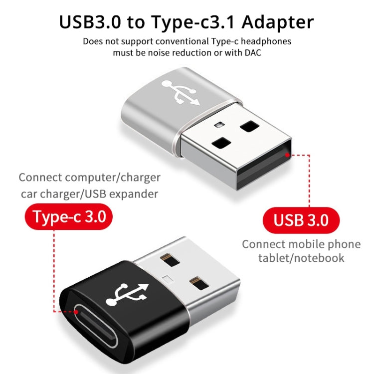 USB-C / Type-C Female to USB 3.0 Male Aluminum Alloy Adapter, Support Charging & Transmission Data(Silver) - Type-C Adapter by buy2fix | Online Shopping UK | buy2fix