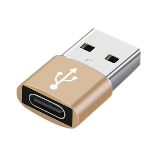 USB-C / Type-C Female to USB 2.0 Male Aluminum Alloy Adapter, Support Charging & Transmission(Gold) - Type-C Adapter by buy2fix | Online Shopping UK | buy2fix