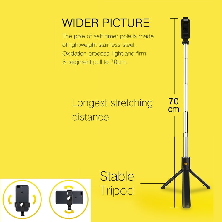 K10 Bluetooth 4.0 Mobile Phone Adjustable Bluetooth Selfie Stick Self-timer Pole Tripod (Black) - Consumer Electronics by buy2fix | Online Shopping UK | buy2fix