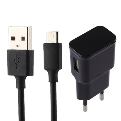 5V 2.1A Intelligent Identification USB Charger with 1m USB to Micro USB Charging Cable, EU Plug, For Samsung / Huawei / Xiaomi / Meizu / LG / HTC and Other Smartphones(Black) - Mobile Accessories by buy2fix | Online Shopping UK | buy2fix