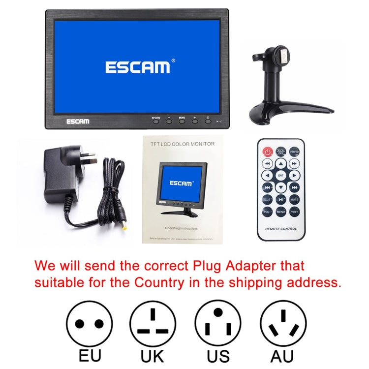 ESCAM T10 10.0 inch TFT LCD 1024x600 Monitor with VGA & HDMI & AV & BNC & USB for PC CCTV Security - Consumer Electronics by ESCAM | Online Shopping UK | buy2fix