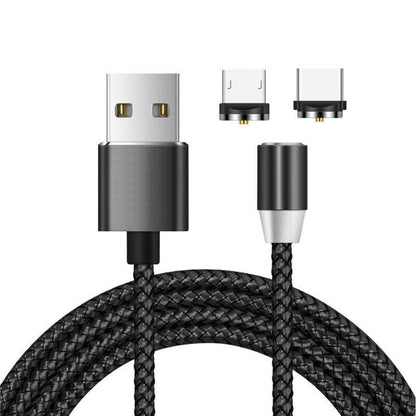 2 in 1 USB to Micro USB + USB-C / Type-C Magnetic Metal Connector Nylon Two-color Braided Magnetic Data Cable, Cable Length: 1m(Black) - Mobile Accessories by buy2fix | Online Shopping UK | buy2fix