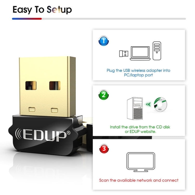 EDUP EP-AC1651 USB WIFI Adapter 650Mbps Dual Band 5G/2.4GHz External Wireless Network Card Wifi Dongle Receiver for Laptop Windows MacOS - USB Network Adapter by EDUP | Online Shopping UK | buy2fix