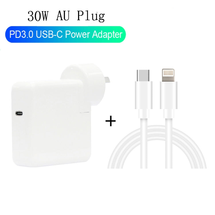 2 in 1 PD3.0 30W USB-C / Type-C Travel Charger with Detachable Foot + PD3.0 3A USB-C / Type-C to 8 Pin Fast Charge Data Cable Set, Cable Length: 2m, AU Plug - Mobile Accessories by buy2fix | Online Shopping UK | buy2fix