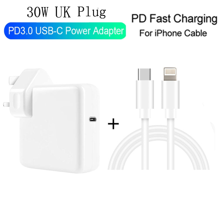 2 in 1 PD3.0 30W USB-C / Type-C Travel Charger with Detachable Foot + PD3.0 3A USB-C / Type-C to 8 Pin Fast Charge Data Cable Set, Cable Length: 2m, UK Plug - Mobile Accessories by buy2fix | Online Shopping UK | buy2fix