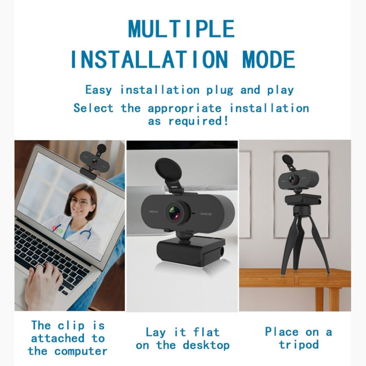 B1 4 Million Pixels 2K Resolution HD 1080P 360 Degrees Rotation Webcam with Mic & Tripod - Computer & Networking by buy2fix | Online Shopping UK | buy2fix