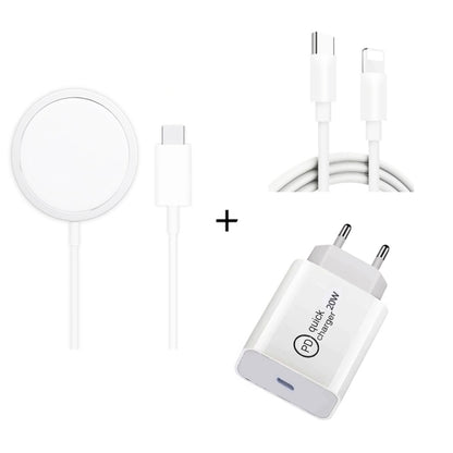 XJ-32 3 in 1 15W Magnetic Suction Wreless Charging + PD 20W USB-C / Type-C Travel Charging + USB-C / Type-C to 8 Pin Fast Charging Cable for iPhone Series, Plug Size:EU Plug - Mobile Accessories by buy2fix | Online Shopping UK | buy2fix