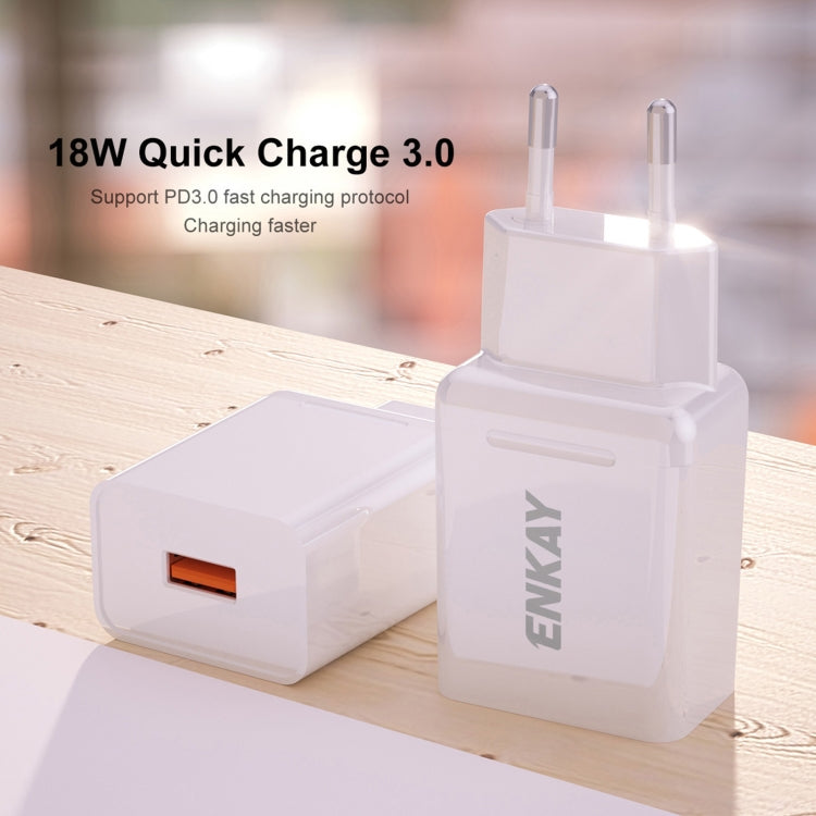 ENKAY Hat-Prince T033 18W 3A QC3.0 Fast Charging Power Adapter EU Plug Portable Travel Charger With 3A 1m Type-C Cable - USB Charger by ENKAY | Online Shopping UK | buy2fix