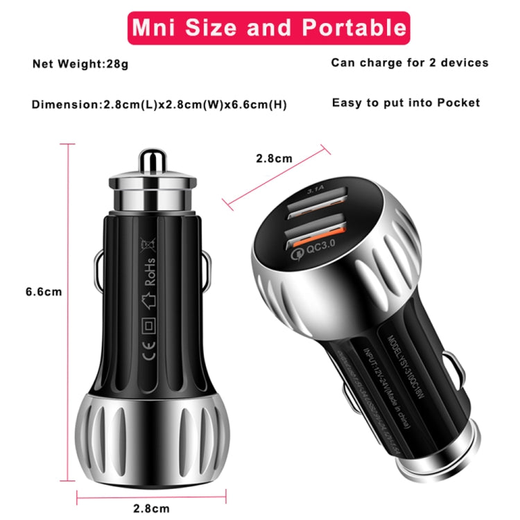 YSY-310QC18W QC3.0 Dual Port USB Car Charger + 3A USB to Micro USB Data Cable, Cable Length: 1m(Black) - In Car by buy2fix | Online Shopping UK | buy2fix