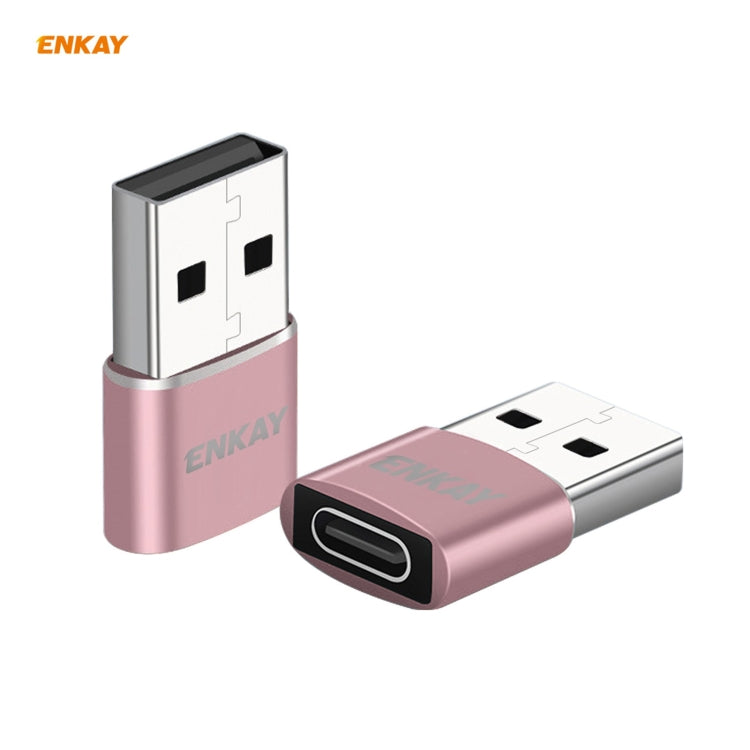 ENKAY ENK-AT105 USB Male to USB-C / Type-C Female Aluminium Alloy Adapter Converter, Support Quick Charging & Data Transmission(Rose Gold) - Type-C Adapter by ENKAY | Online Shopping UK | buy2fix