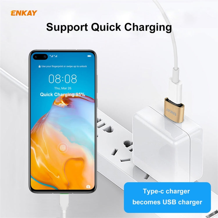 ENKAY ENK-AT105 USB Male to USB-C / Type-C Female Aluminium Alloy Adapter Converter, Support Quick Charging & Data Transmission(Rose Gold) - Type-C Adapter by ENKAY | Online Shopping UK | buy2fix