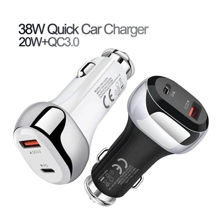 YSY-312PD QC3.0 18W USB + PD 20W USB-C / Type-C Car Charger with Type-C to 8 Pin Data Cable(White) - In Car by buy2fix | Online Shopping UK | buy2fix