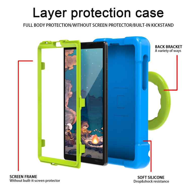 For Galaxy Tab A7 Lite T220/T225 PC + Silicone Shockproof Combination Case with 360 Degree Rotating Holder & Handle(Blue+Grass Green) - Tab A7 Lite T220 / T225 by buy2fix | Online Shopping UK | buy2fix