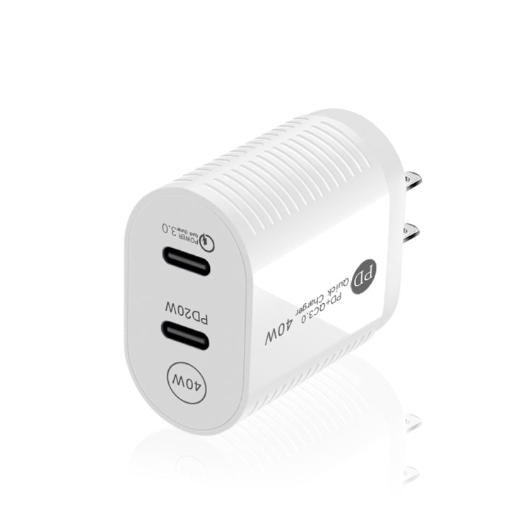 40W Dual Port PD / Type-C Fast Charger for iPhone / iPad Series, US Plug(White) - Apple Accessories by buy2fix | Online Shopping UK | buy2fix